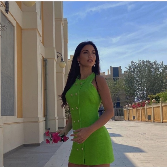 ZARA Textured Weave Dress With Buttons - Picture 12 of 13